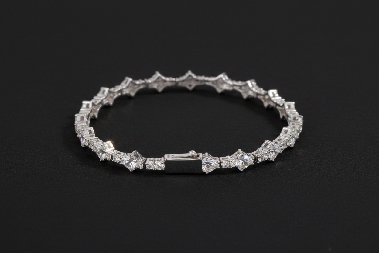 Iced out cross diamond bracelet.